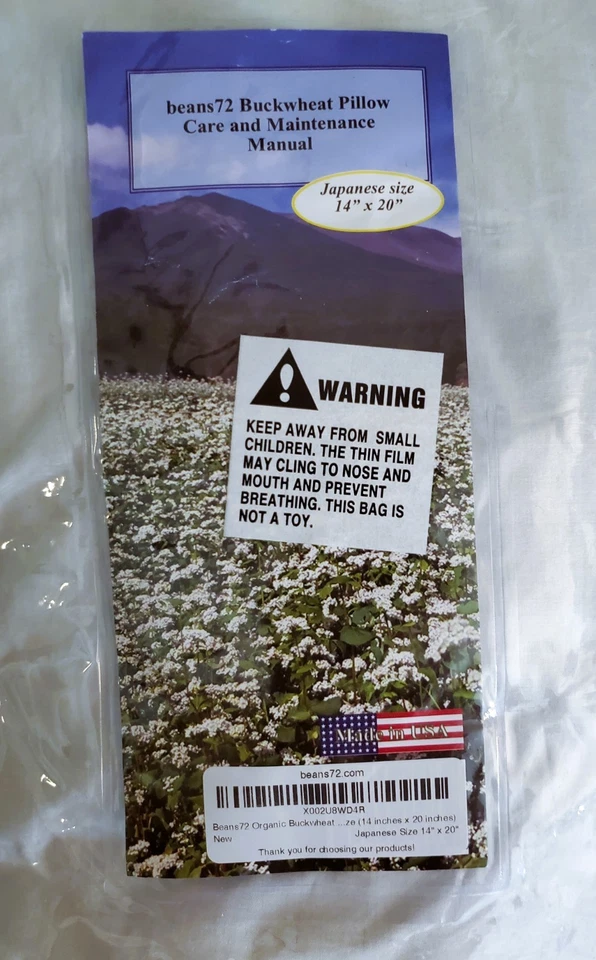 Almohada de trigo sarraceno orgánica beans72 - tamaño japonés 14" x 20" *Hecha en EE. UU. Foto 3 de 4