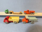 4-Moko Lesney Matchbox 1950s #27 Lowboy, Quarry Dump #40 Metal Wheels NICE