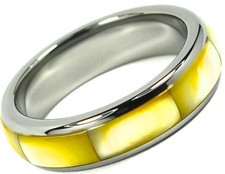 Tungsten Carbide Ring Wedding Band Pearl Seashell Dome Inlay Titanium Color 6mm 