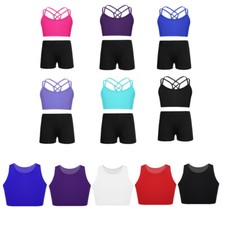 Kids Girls Tanks Bra Crop Tops Ballet Dance Gym Performance Sports Workout Wear