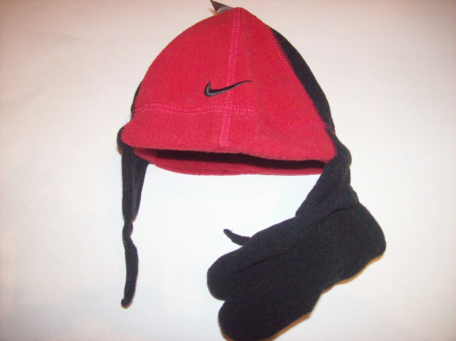 Nike Hat Mitten Set 2pc Infant Fleece Black Red Swoosh New