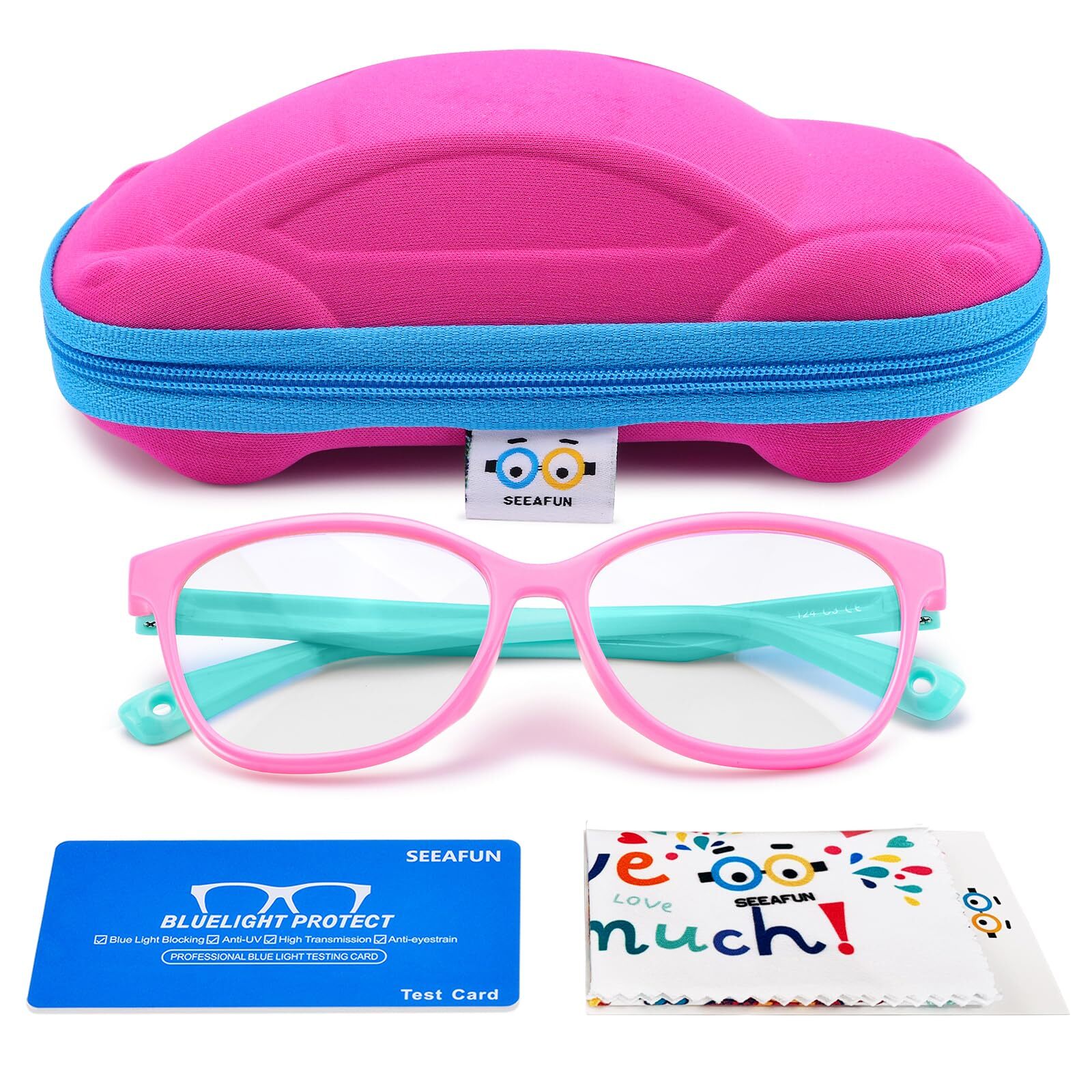 Blue Light Glasses for Kids Girls Boys with Cute Car Case, UV400 Protection, ...-image