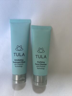 Tula Exfoliating treatment mask & purifying face cleanser 1.15 & 1 Oz￼ Duo