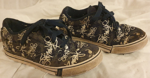 HEELYS BLUE TRAINER PUMP SNEAKER SHOES SIZE 3.5 - 4 KIDS GRAFFITI CANVAS BOYS - Picture 3 of 8