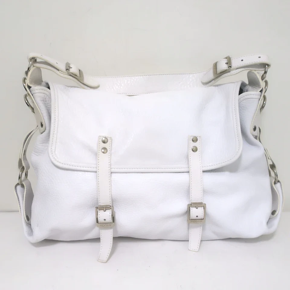 Hogan Buckled Flap Bag White Grained Leather Medium Shoulder Bag - Image 2 of 4