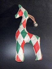 Vintage Hand Sewn Vinyl Wrapped Stuffed Animal Giraffe Green and Red W/ Bell
