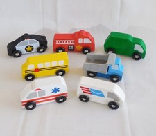 Melissa  Doug Wooden Town Playset Vehicles Bus Ambulance Fire Dump Truck Police