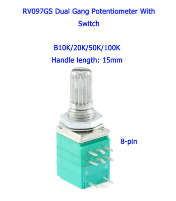 Linear Audio/Verstärker Dual Gang Potentiometer B5K auf 100K 8-Pin mit Schalter