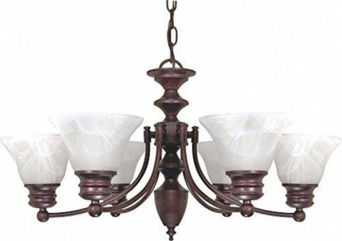 Nuvo 60-358 - 6-Lights Old Bronze Chandelier with Alabaster Bell Shades - Picture 1 of 1
