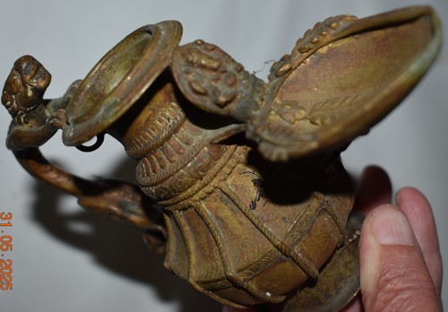 NEPAL SHAMANS BRONZE OIL VASE, EXTRAORDINARY 1900S 6" PROV - Picture 2 of 4
