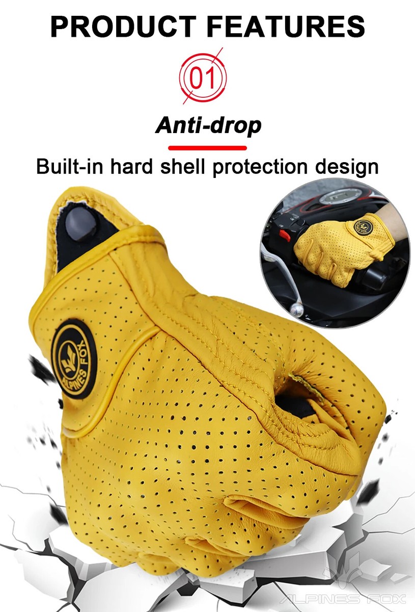 New Motorcycle Gloves Summer Men Yellow Retro Leather Motorbike