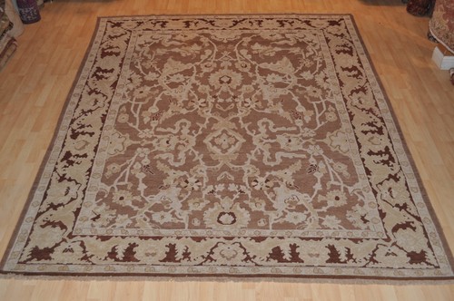_HANMDADE_RUG_ 9x12 Ft. GENUINE Mahal AUTHENTIC mocha light brown plum rust sand - Picture 9 of 12