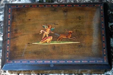 Vintage INLAID MARQUETRY WOOD Trinket Box Sorrento Italy CUPID W GOAT CHARIOT 6"