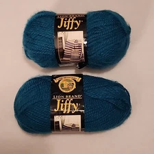 Lot of 2 Lion Brand Jiffy Quick & Easy Mohair Look Yarn 3 oz 135 yds Peacock USA