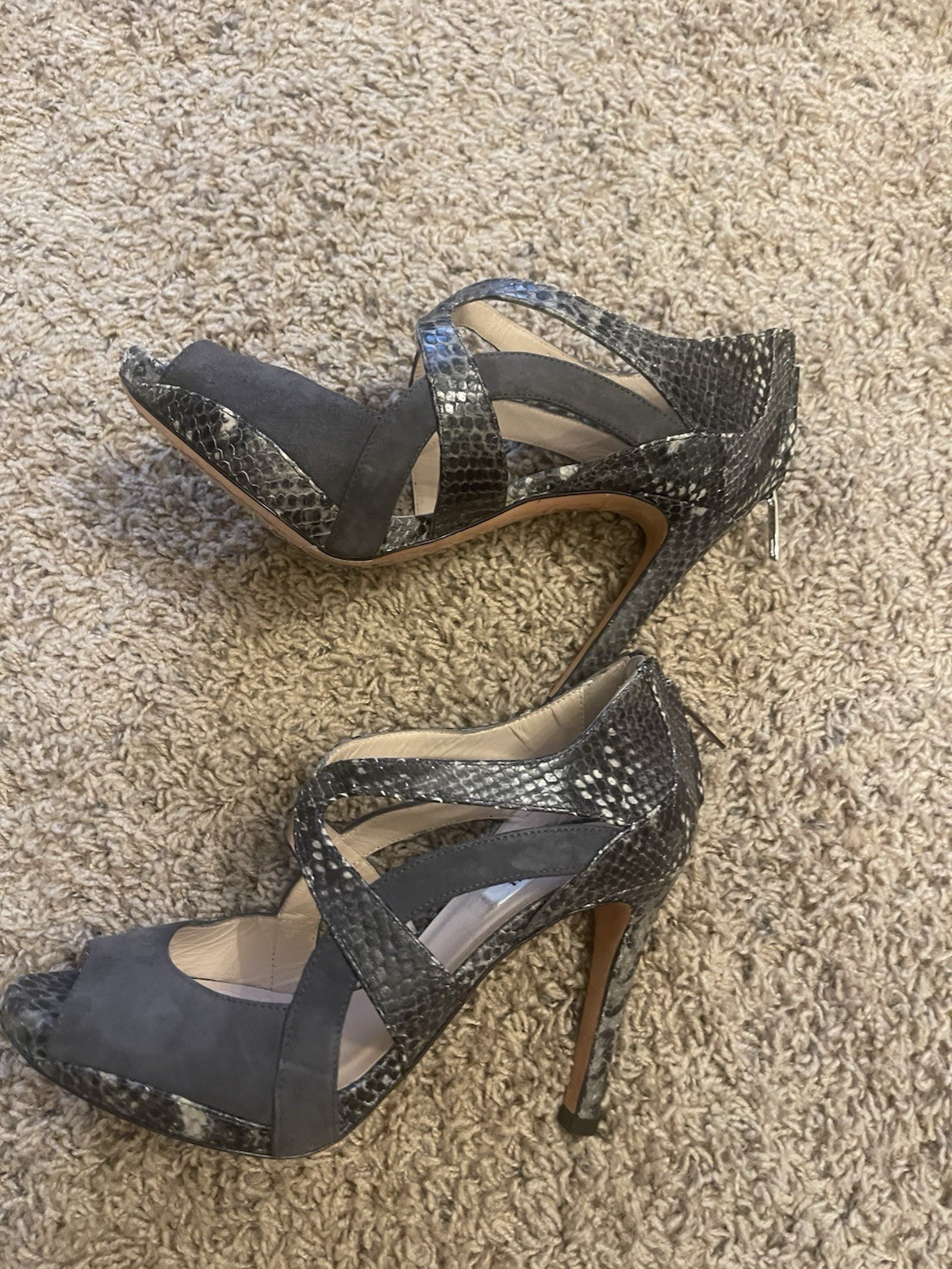 L.K. Bennett Mabel Suede Python Gray Stilletos Zi… - image 4