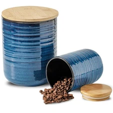 Ceramic Food Storage Jars with Lids – 80oz + 24oz Kitchen Canister Set – 7.5"...