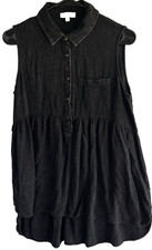 Umgee Light Wash Black  Tunic Dress Womens S  Snap Sleeveless