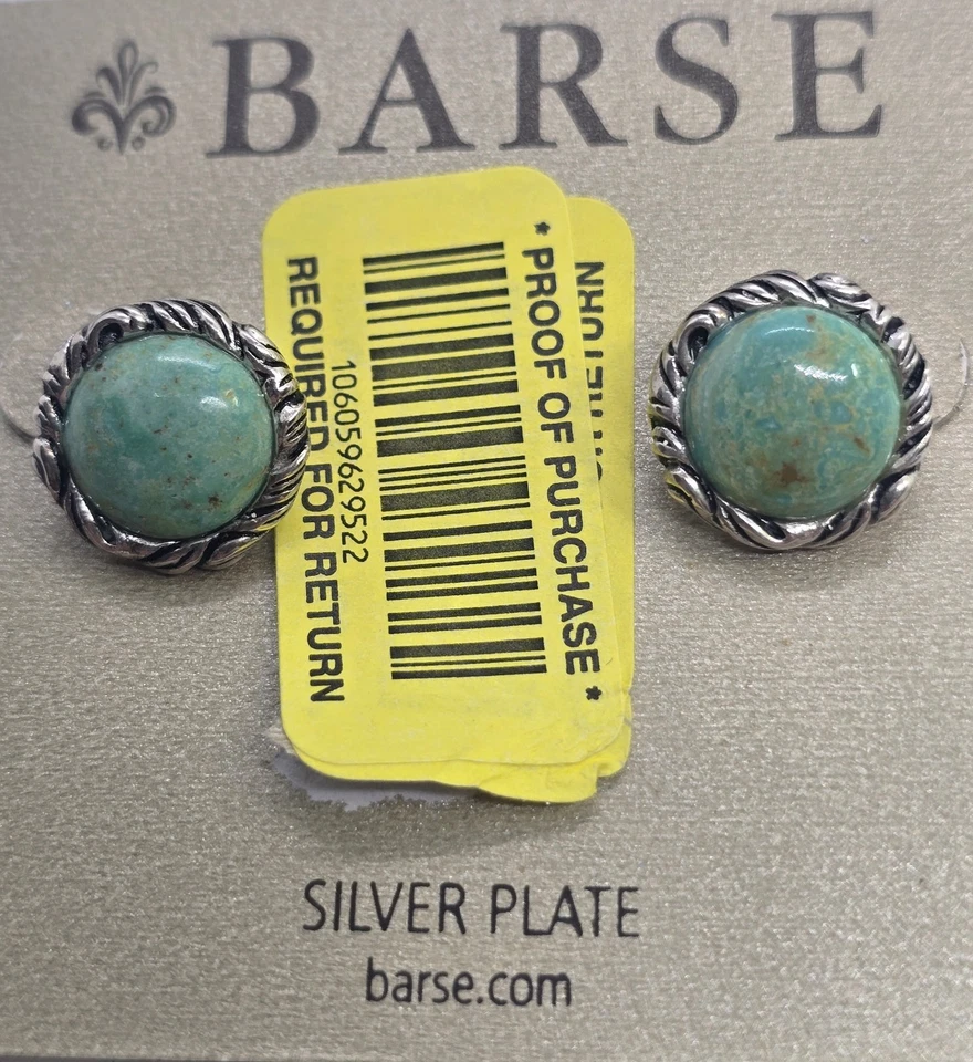 Brincos redondos BARSE placa de prata genuína Arizona turquesa 1/2" - Novo em folha - Imagem 3 de 4