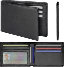 Slim Mens Wallets Leather Rfid Blocking Bifold for Men With ID Black 