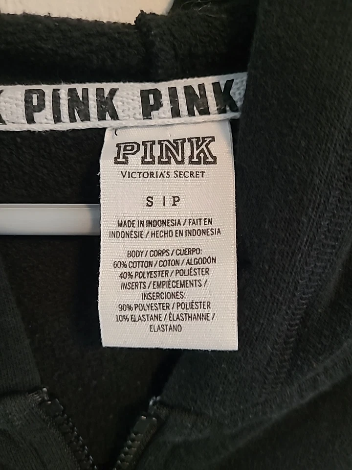 Victoria's Secret PINK Sequins Bling Full Zip Hoodie Black Red White Sz Small - Image 4 of 4