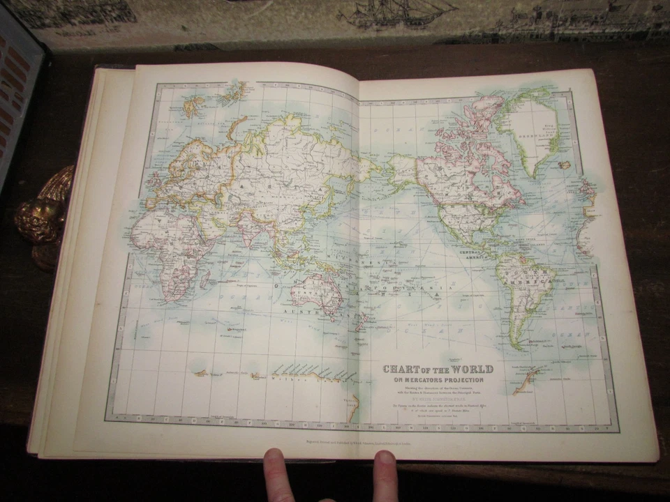 1906 HANDY ROYAL ATLAS OF MODERN GEOGRAPHY by JOHNSTON 52 COLOUR MAPS ASIA USA - Image 2 of 4
