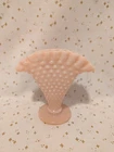 Vintage Fenton Pastel Pink Hobnail Milk Glass  Mini Fan Trumpet Vase Ruffle