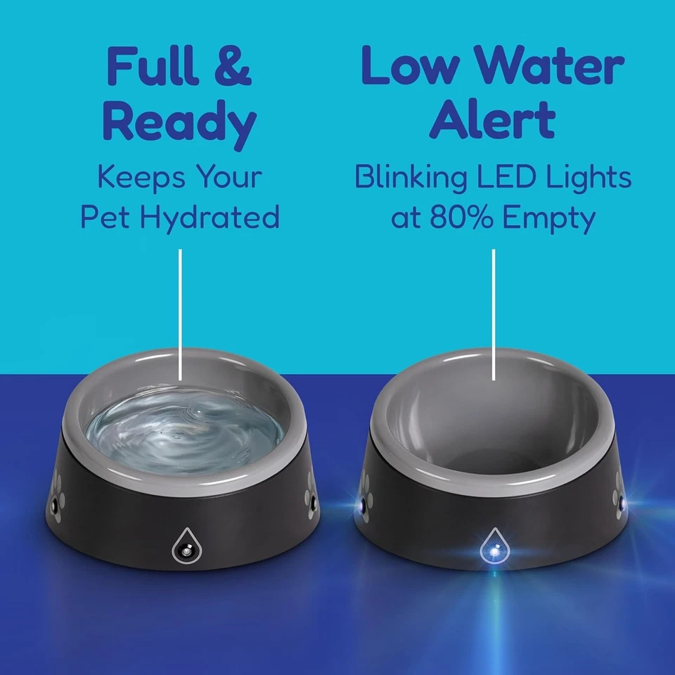 Tazón de agua ThirstAlert 16 oz perro/gato, las luces LED parpadean cuando alcanza el nivel del agua... Foto 3 de 4