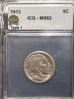 SASA 1913 Type 1 Buffalo Nickel ICG Ms62
