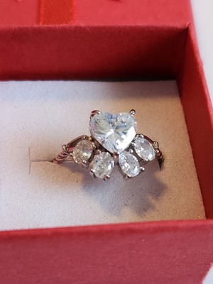 Sterling Silver Heart Ring 6 1/2'' Clear Quartz Braided Band