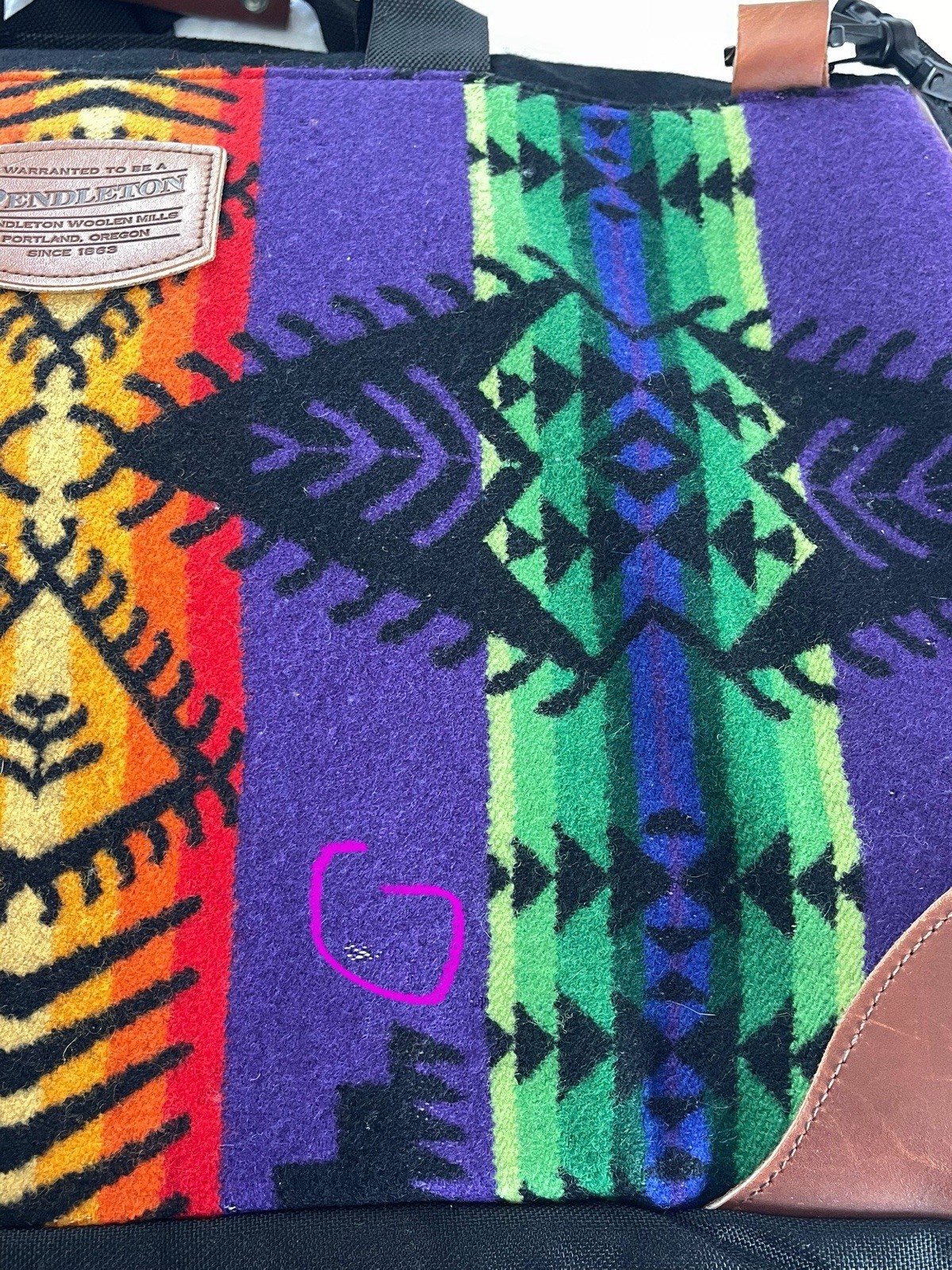 Pendleton Weekender Bag Wool Leather Southwestern… - image 10