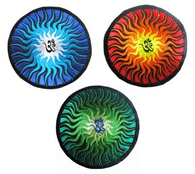 Aufnäher PATCH 12,5 cm OM AUM OOM OHM Sonne Feuer Nepal Goa Indien Yoga Esoterik