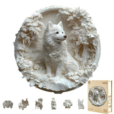 Wooden Puzzles for Adults, 3D Vision Effect-3D Paper Samoyed Wood Puzzles Adult,