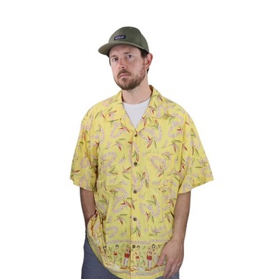 Pataloha Patagonia Hawaiian Shirt Mens XXL Yellow Floral Hula Girl Aloha Vintage