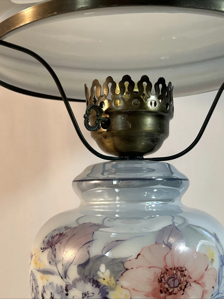 Lámpara Huracán Floral Azul Brillo Azul Rosa De Colección 3 Vías Lo que el viento se llevó 24" Foto 4 de 4