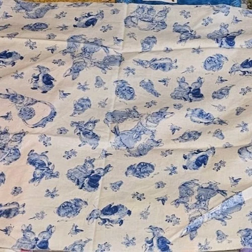 BEATRIX POTTER Peter Rabbit 44x20", Blue Toile, Cotton Nursery Fabric, Vintage  video thumbnail