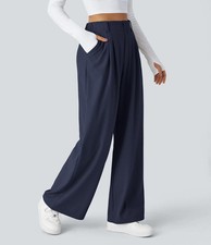NWT Halara Flex High Waisted Pocket Wide Leg Waffle Work Pants Size M Petite