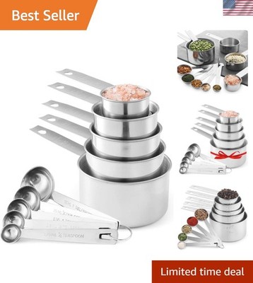 Stainless Steel Measuring Cups And Measuring Spoons 10-Piece Set, 5 Cups And ...