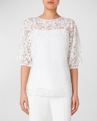 New Akris punto Puff-Sleeve Blouse Kaleidoscope Organzino Detail. Size 10 $695