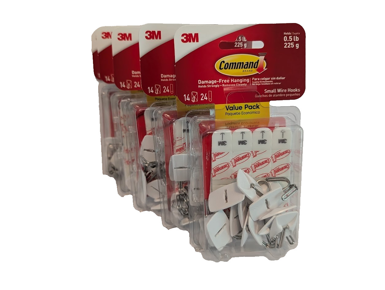 5 pks - 3M Command White Small Wire Hooks -14 Hooks, 24Strip