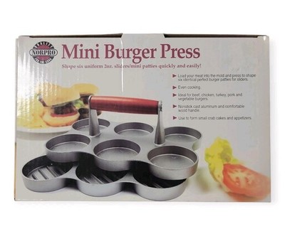 Norpro Mini Burger Press For 6  2 Oz Sliders Patties Nonstick Cast Aluminum