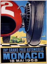 POSTER AFFICHE MONACO GRAND  PRIX  AUTOMOBILE 1958