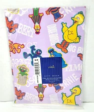 Vtg Sesame Street Muppets Gift Wrapping Paper Big Bird Elmo Zoe Cookie 2 Sheets