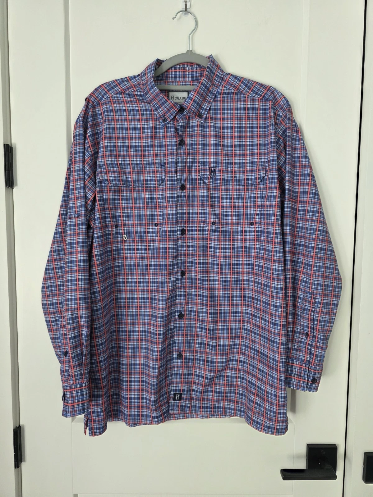 Heybo Outdoors Fishing Shirt Mens S Plaid Button Down 2 Pockets Lightweight