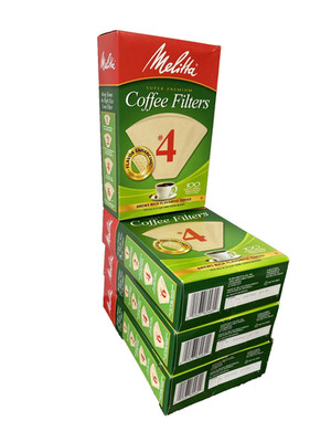 NOS Lot 0f 4 MELITTA CONE Coffee Filters #4 Unbleached NATURAL BROWN 400 Filters