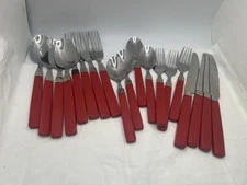 ANNOVA Silverware Set 19 Pieces Stainless Steel Red Handle Cutlery