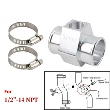 38mm Joint Pipe Radiator Hose Adapter for 1/2"-14NPT Water Temp Gauge Sensor