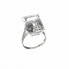 Massive Sterling Emerald Cut Rock Crystal Cocktail Ring