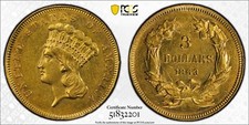 1863 $3 Gold *PCGS AU* SUPER RARE Civil War Piece,5K Mintage *FREE SHIPPING!!