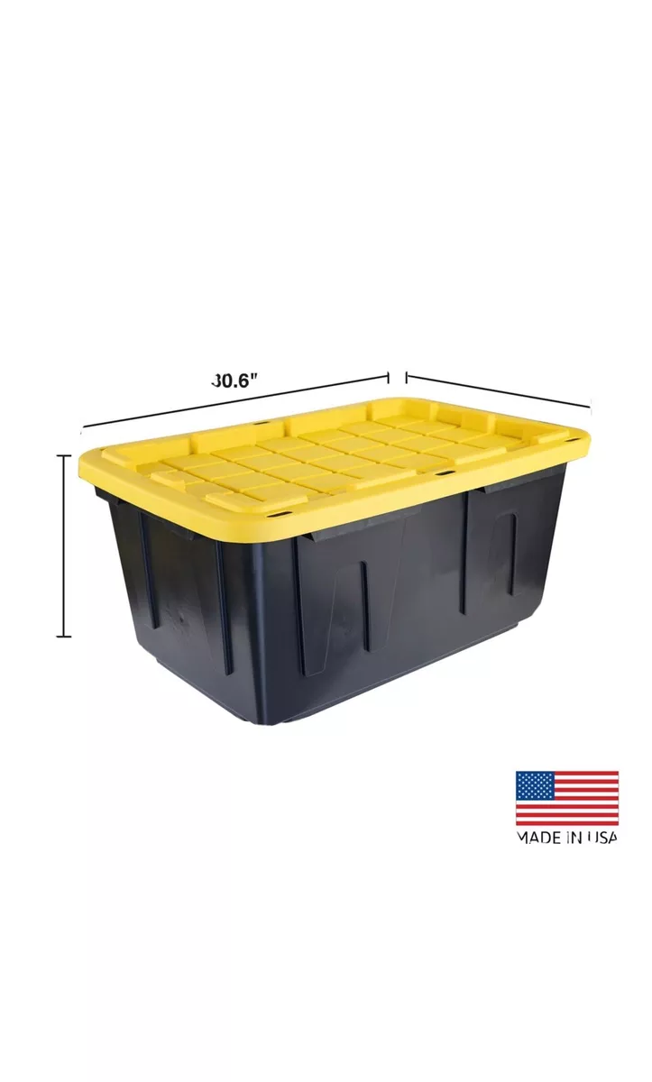 TOUGH BOX 27 Gallon Stackable Storage Totes with Lids, Black and Yellow (4  pack)