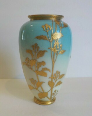 Thomas Webb English Art Glass 8.25'' Vase, JULES BARBE Gilt Decoration